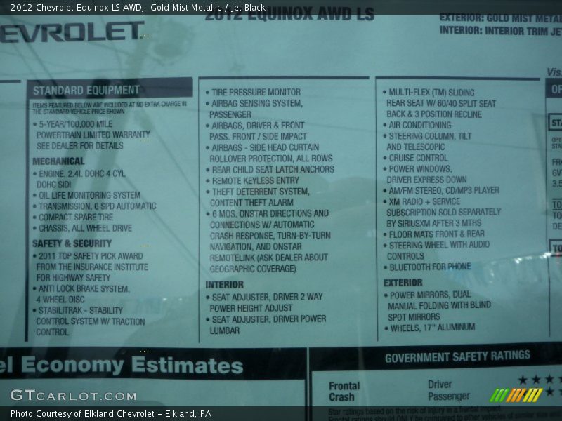 Gold Mist Metallic / Jet Black 2012 Chevrolet Equinox LS AWD