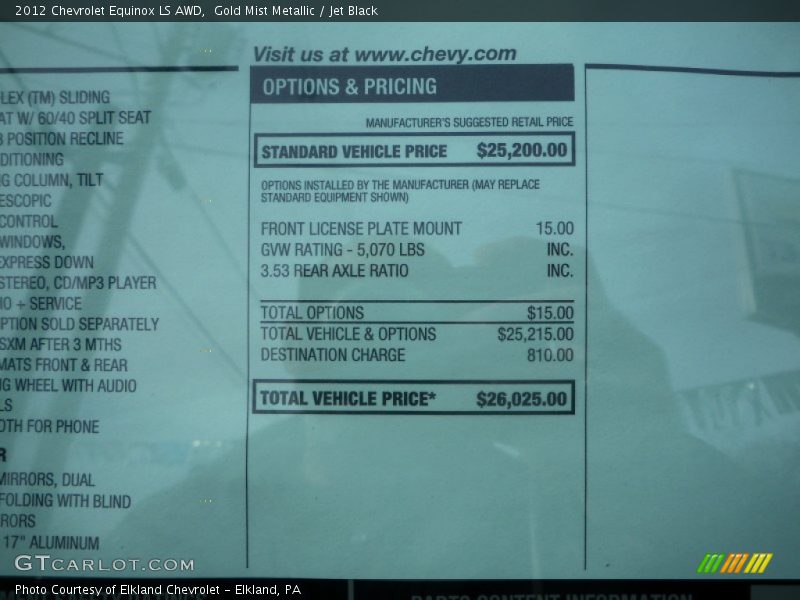 Gold Mist Metallic / Jet Black 2012 Chevrolet Equinox LS AWD