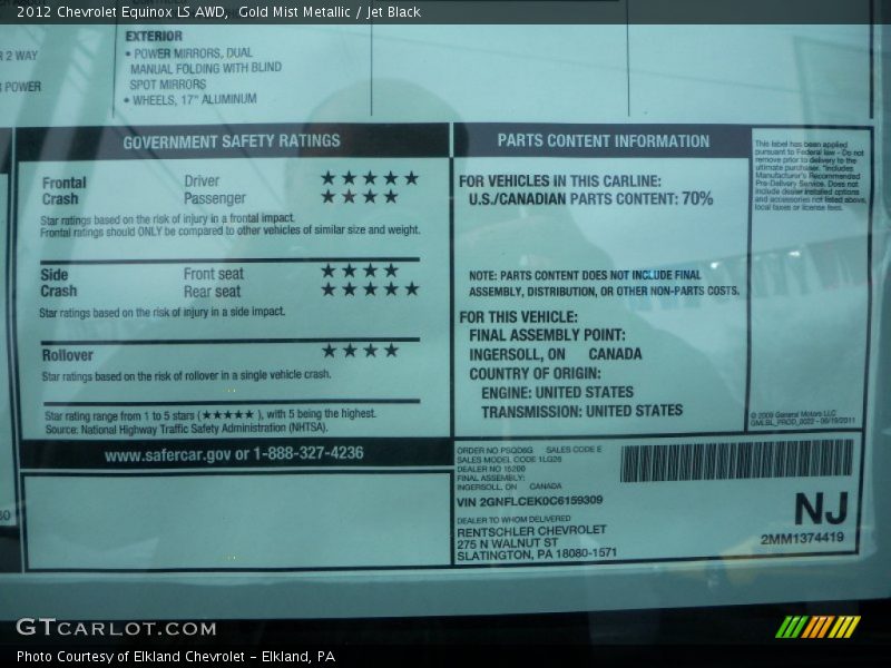 Gold Mist Metallic / Jet Black 2012 Chevrolet Equinox LS AWD
