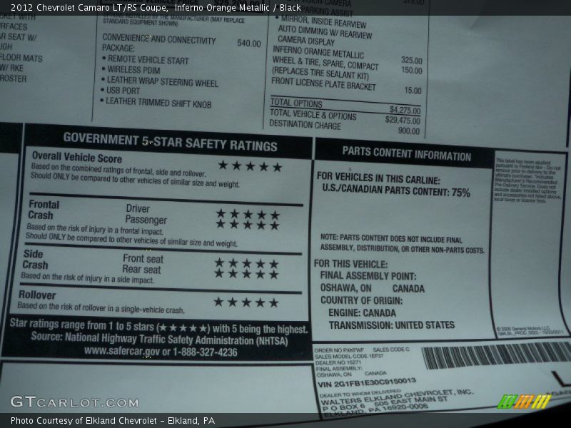 Inferno Orange Metallic / Black 2012 Chevrolet Camaro LT/RS Coupe