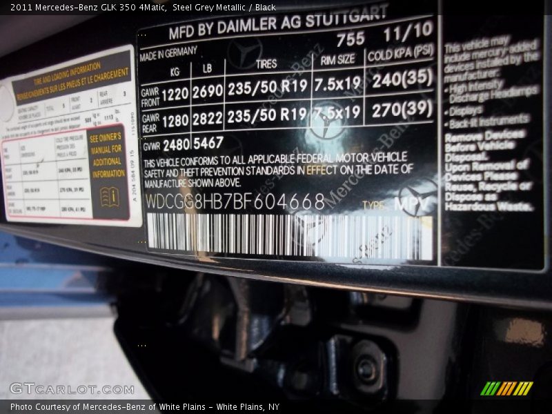 Steel Grey Metallic / Black 2011 Mercedes-Benz GLK 350 4Matic