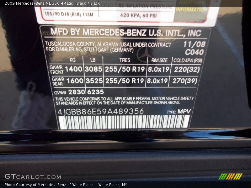 Black / Black 2009 Mercedes-Benz ML 350 4Matic