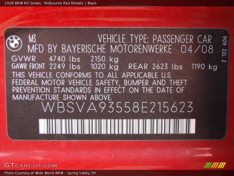 Melbourne Red Metallic / Black 2008 BMW M3 Sedan
