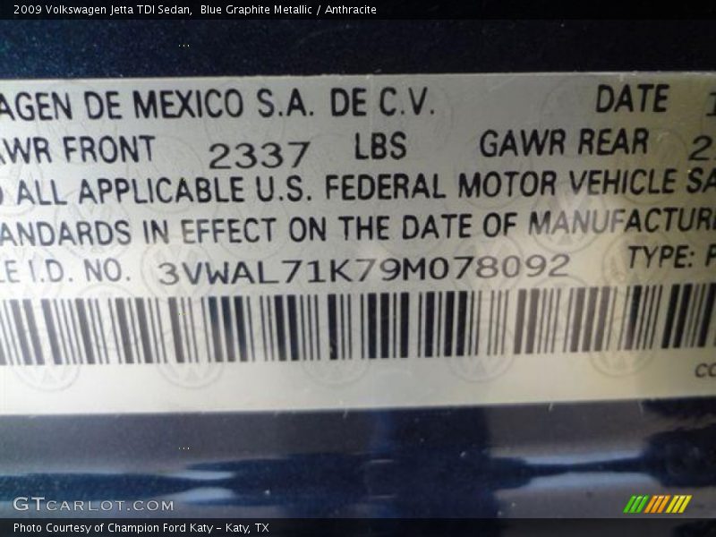 Blue Graphite Metallic / Anthracite 2009 Volkswagen Jetta TDI Sedan