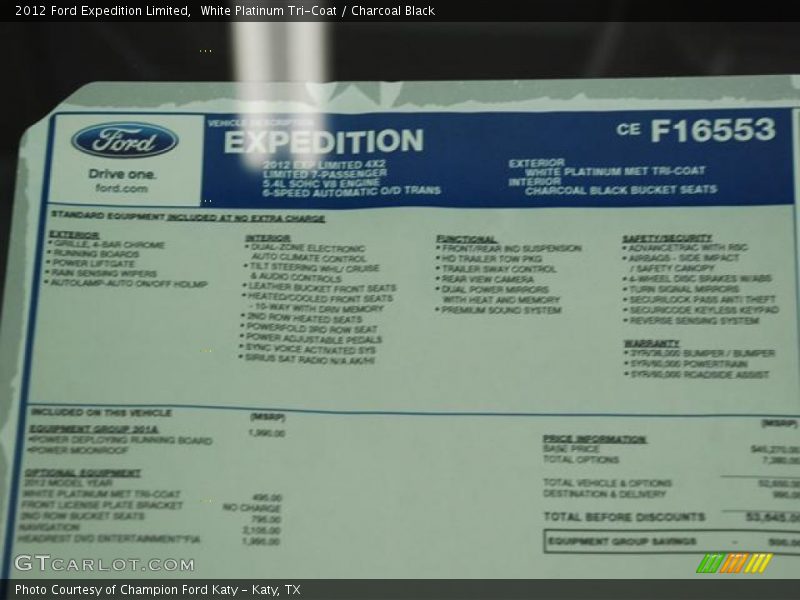  2012 Expedition Limited Window Sticker