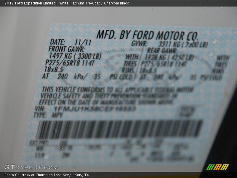 White Platinum Tri-Coat / Charcoal Black 2012 Ford Expedition Limited