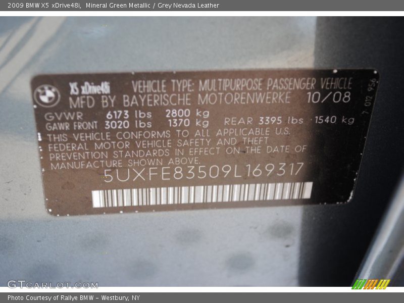 Mineral Green Metallic / Grey Nevada Leather 2009 BMW X5 xDrive48i