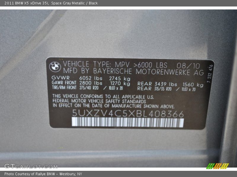 Space Gray Metallic / Black 2011 BMW X5 xDrive 35i
