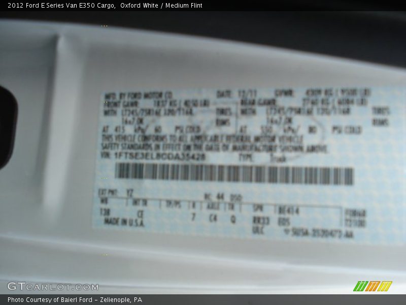 Oxford White / Medium Flint 2012 Ford E Series Van E350 Cargo