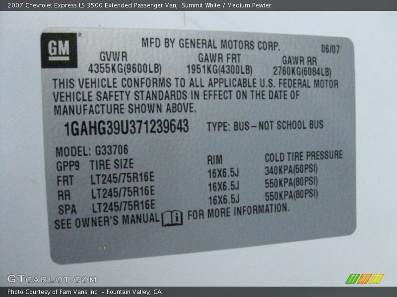 Summit White / Medium Pewter 2007 Chevrolet Express LS 3500 Extended Passenger Van