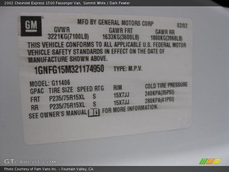Summit White / Dark Pewter 2002 Chevrolet Express 1500 Passenger Van