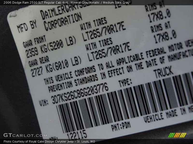 Mineral Gray Metallic / Medium Slate Gray 2006 Dodge Ram 2500 SLT Regular Cab 4x4