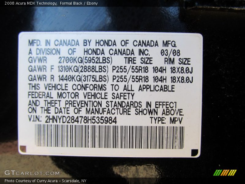 Formal Black / Ebony 2008 Acura MDX Technology