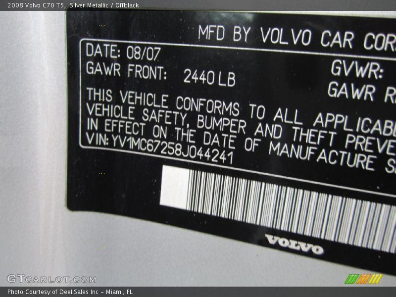 Silver Metallic / Offblack 2008 Volvo C70 T5