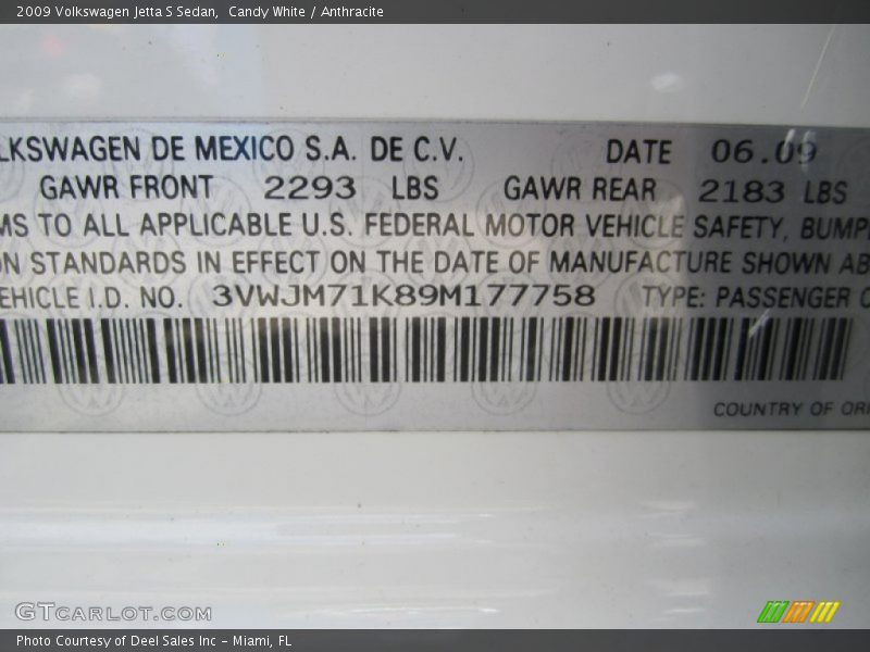 Candy White / Anthracite 2009 Volkswagen Jetta S Sedan