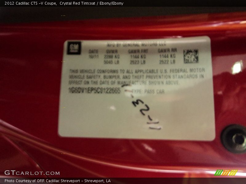Crystal Red Tintcoat / Ebony/Ebony 2012 Cadillac CTS -V Coupe