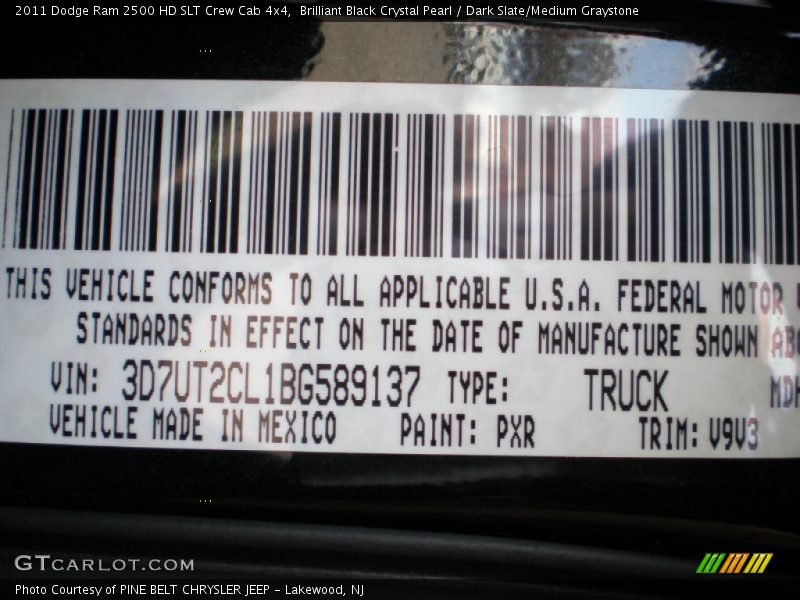 Brilliant Black Crystal Pearl / Dark Slate/Medium Graystone 2011 Dodge Ram 2500 HD SLT Crew Cab 4x4