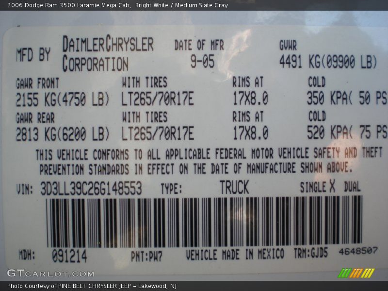 Bright White / Medium Slate Gray 2006 Dodge Ram 3500 Laramie Mega Cab