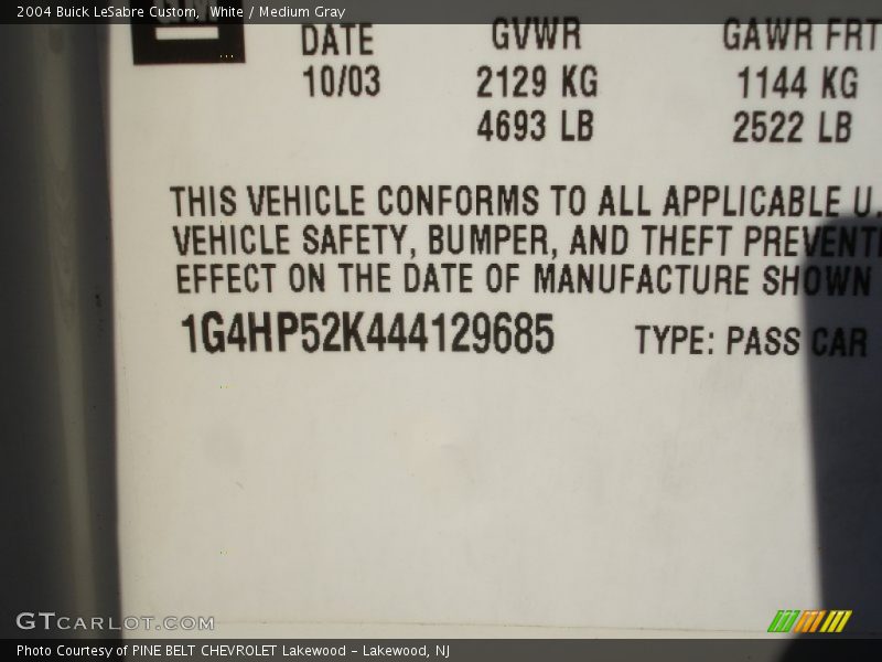 White / Medium Gray 2004 Buick LeSabre Custom