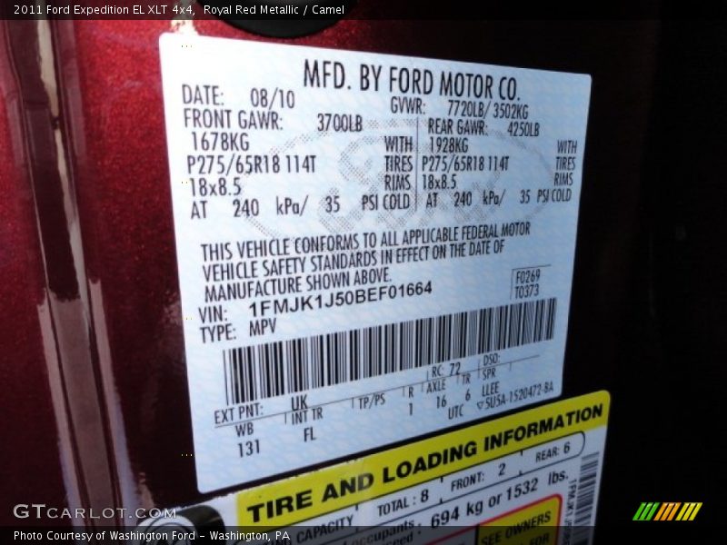 2011 Expedition EL XLT 4x4 Royal Red Metallic Color Code UK