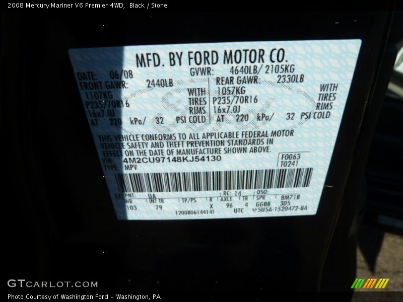 Black / Stone 2008 Mercury Mariner V6 Premier 4WD