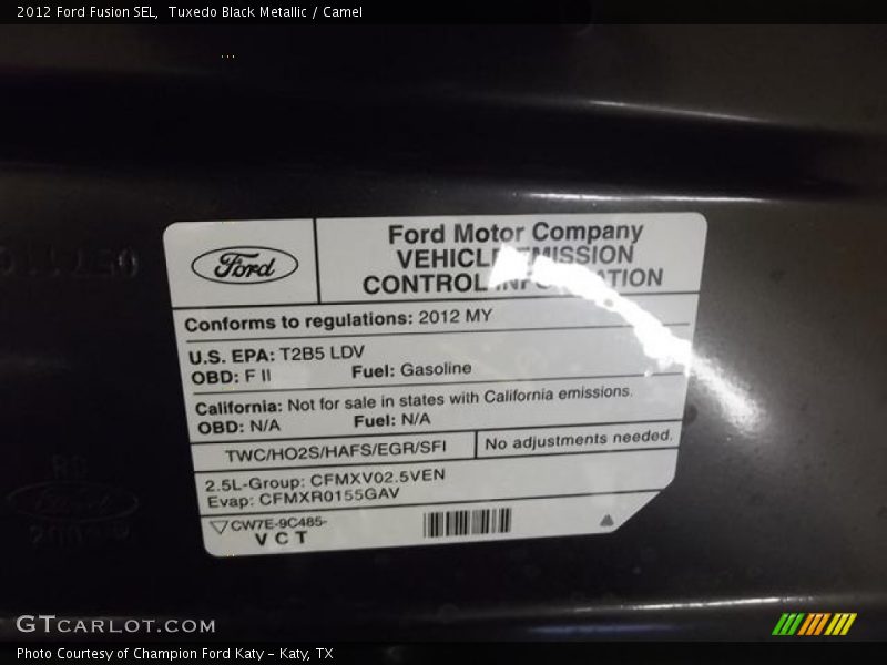 Tuxedo Black Metallic / Camel 2012 Ford Fusion SEL