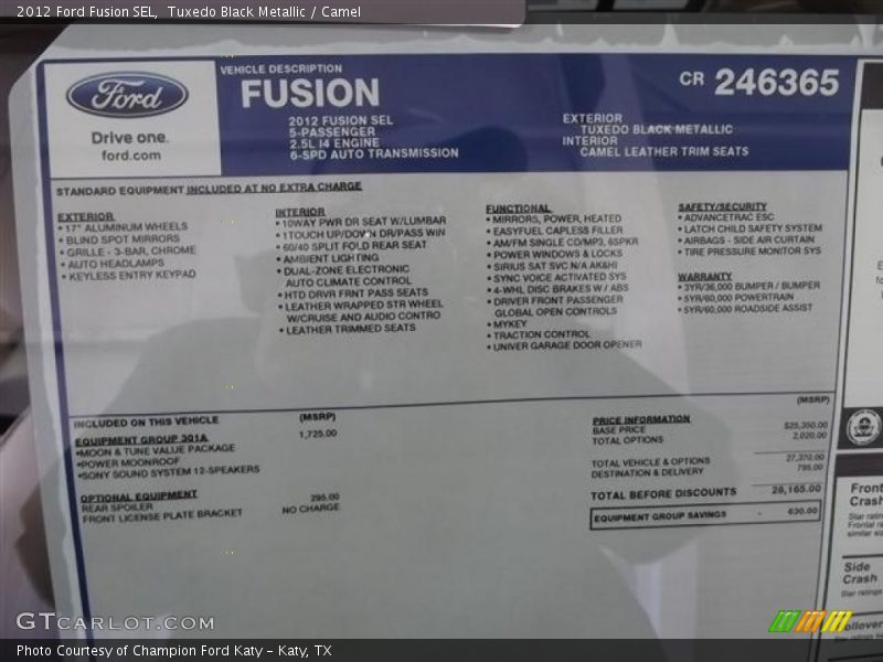 Tuxedo Black Metallic / Camel 2012 Ford Fusion SEL