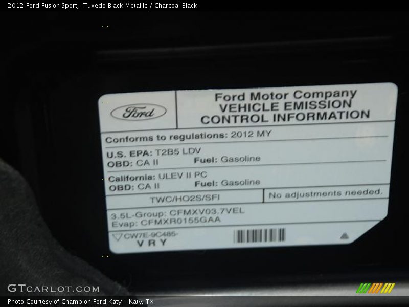 Tuxedo Black Metallic / Charcoal Black 2012 Ford Fusion Sport
