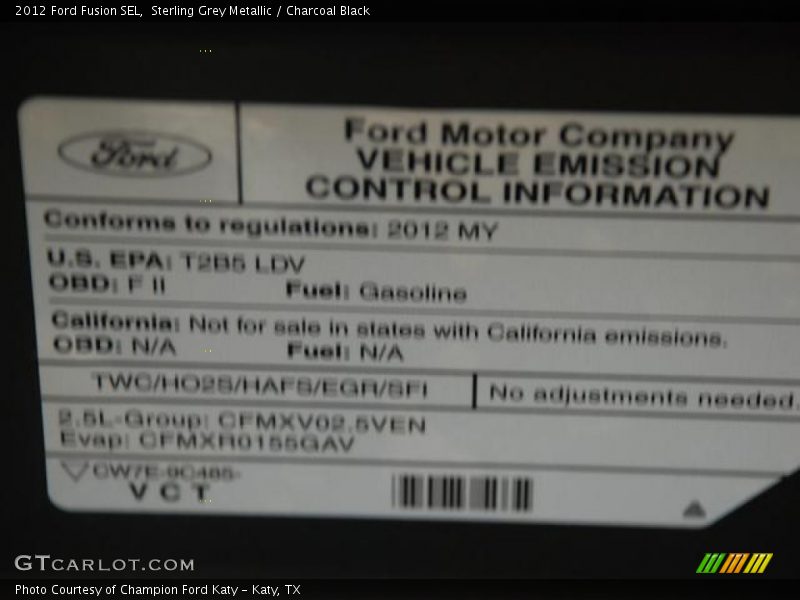 Sterling Grey Metallic / Charcoal Black 2012 Ford Fusion SEL