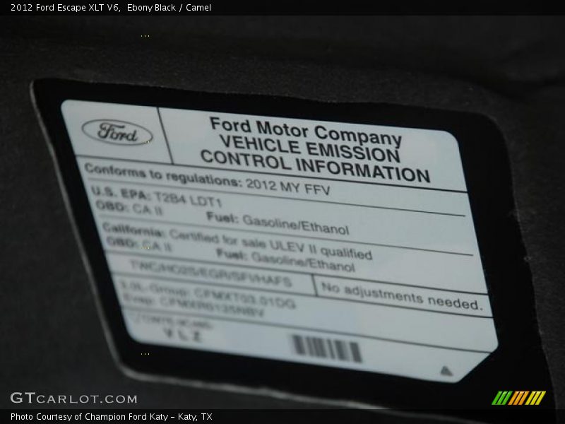 Ebony Black / Camel 2012 Ford Escape XLT V6