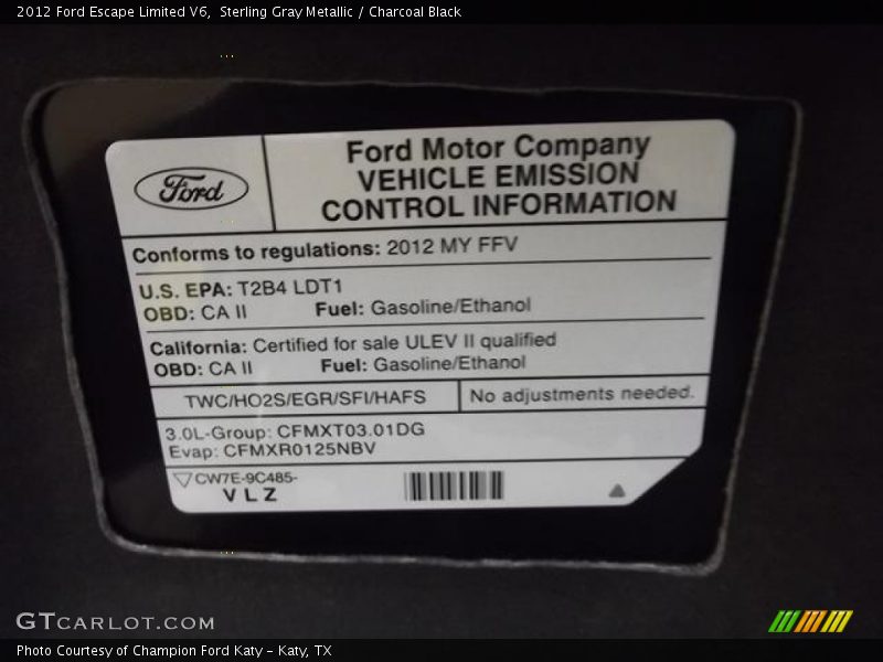 Sterling Gray Metallic / Charcoal Black 2012 Ford Escape Limited V6