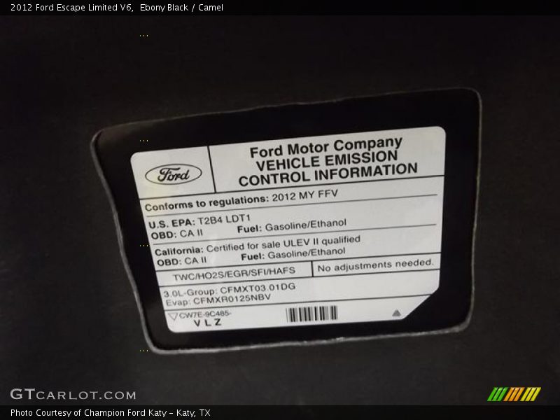 Ebony Black / Camel 2012 Ford Escape Limited V6