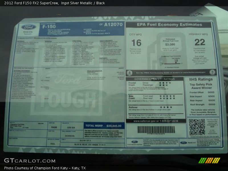  2012 F150 FX2 SuperCrew Window Sticker