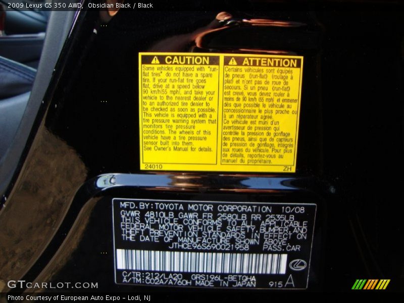 2009 GS 350 AWD Obsidian Black Color Code 212