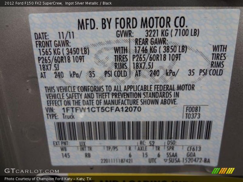 Ingot Silver Metallic / Black 2012 Ford F150 FX2 SuperCrew