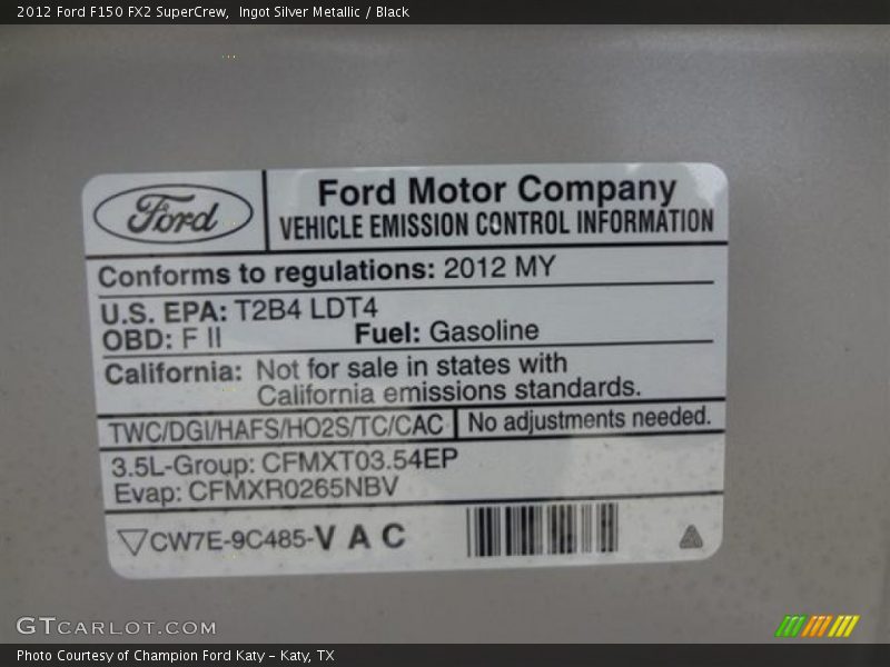 Ingot Silver Metallic / Black 2012 Ford F150 FX2 SuperCrew