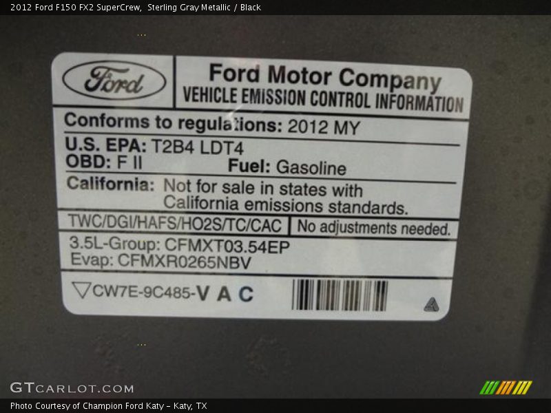 Sterling Gray Metallic / Black 2012 Ford F150 FX2 SuperCrew