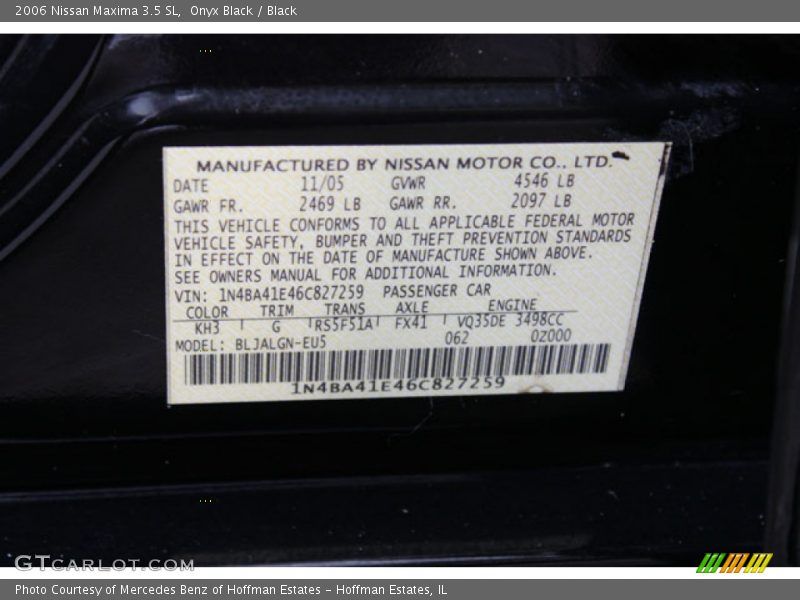 Onyx Black / Black 2006 Nissan Maxima 3.5 SL