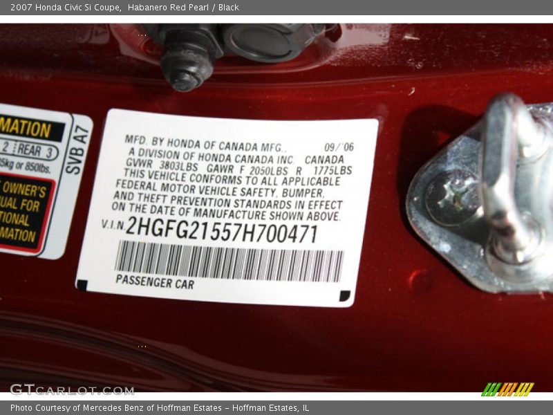 Habanero Red Pearl / Black 2007 Honda Civic Si Coupe