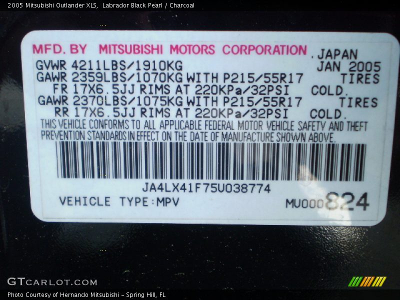 Labrador Black Pearl / Charcoal 2005 Mitsubishi Outlander XLS