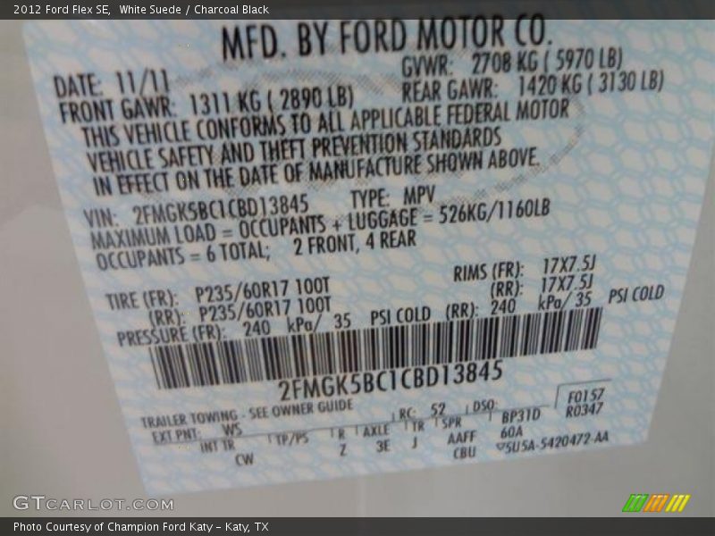 White Suede / Charcoal Black 2012 Ford Flex SE