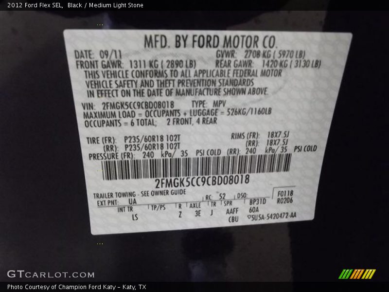 Black / Medium Light Stone 2012 Ford Flex SEL