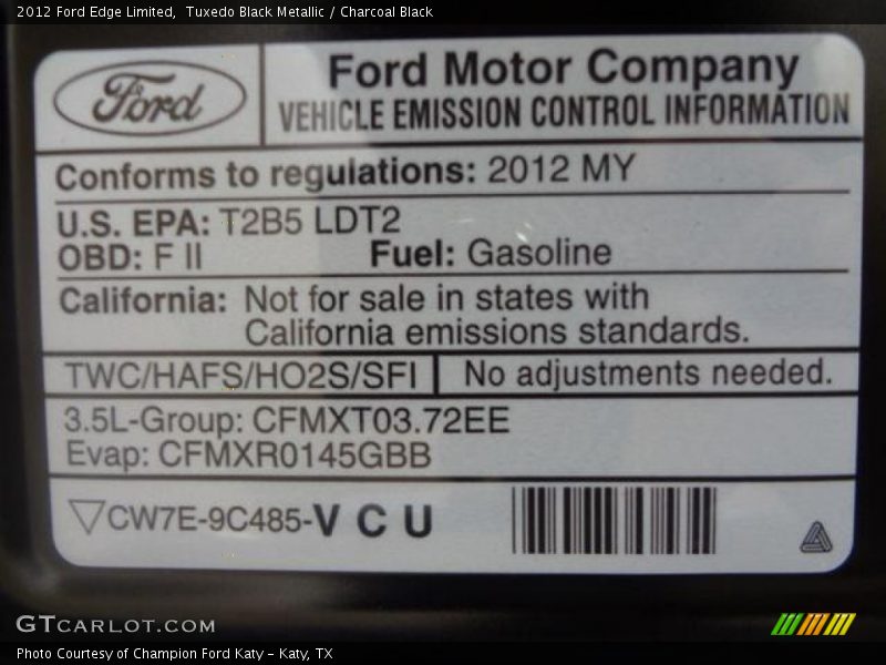 Tuxedo Black Metallic / Charcoal Black 2012 Ford Edge Limited