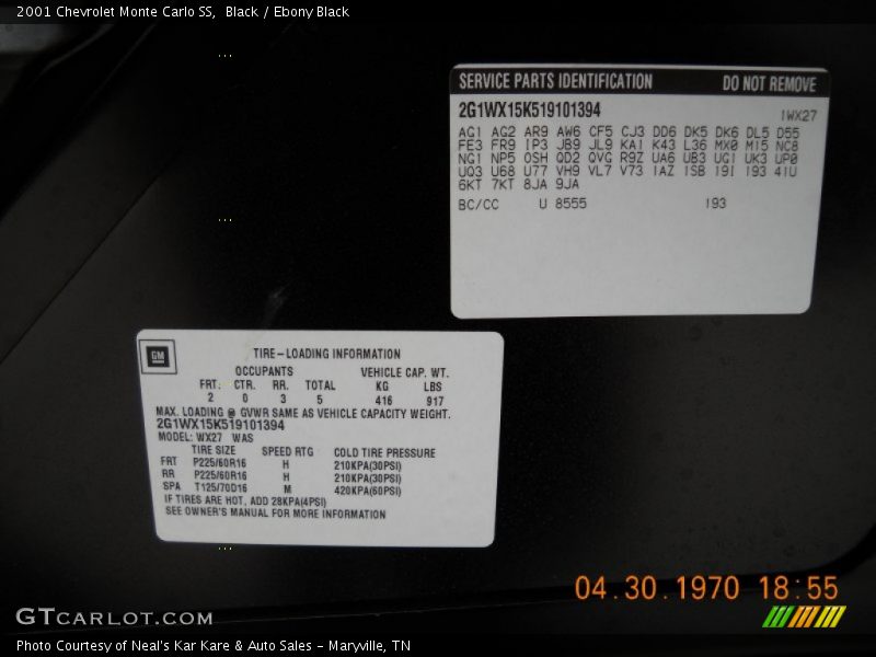 Black / Ebony Black 2001 Chevrolet Monte Carlo SS