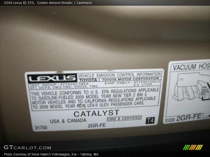 Golden Almond Metallic / Cashmere 2009 Lexus ES 350