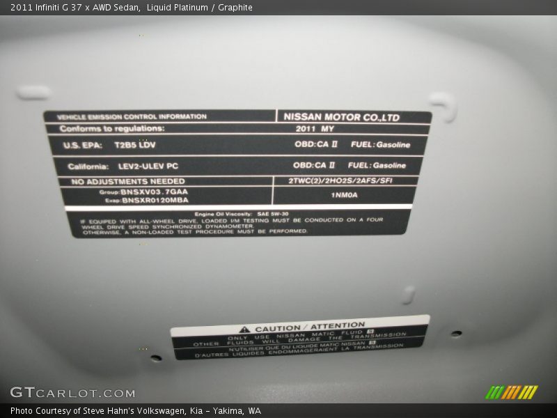 Liquid Platinum / Graphite 2011 Infiniti G 37 x AWD Sedan
