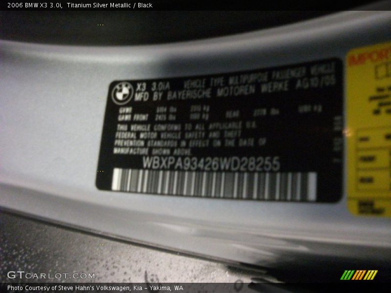 Titanium Silver Metallic / Black 2006 BMW X3 3.0i