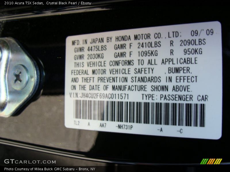 Crystal Black Pearl / Ebony 2010 Acura TSX Sedan