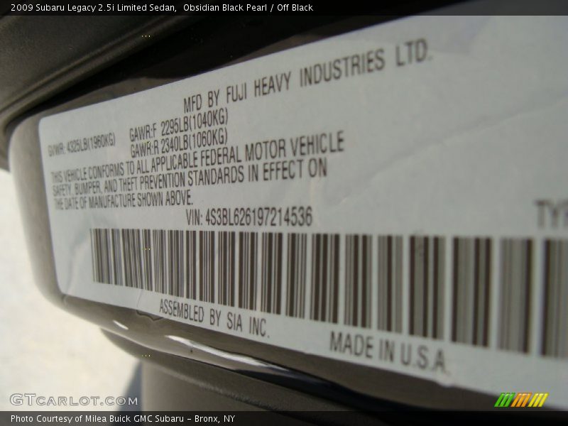 Obsidian Black Pearl / Off Black 2009 Subaru Legacy 2.5i Limited Sedan