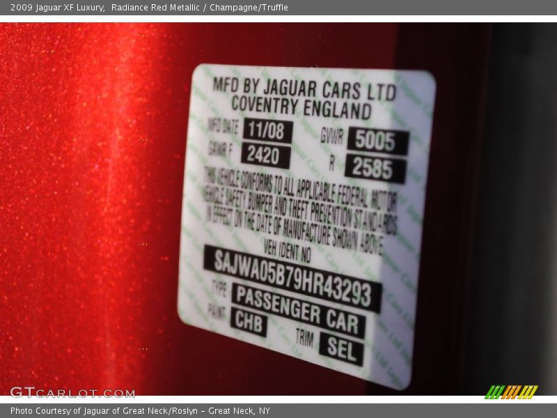 2009 XF Luxury Radiance Red Metallic Color Code CHB